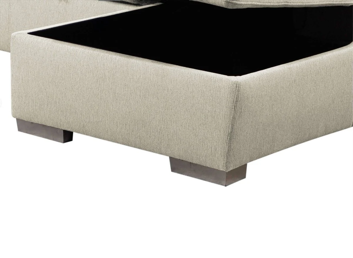 Canapé panoramique convertible coffre de rangement en tissu beige GAELLE - Angle Droit - Image 10