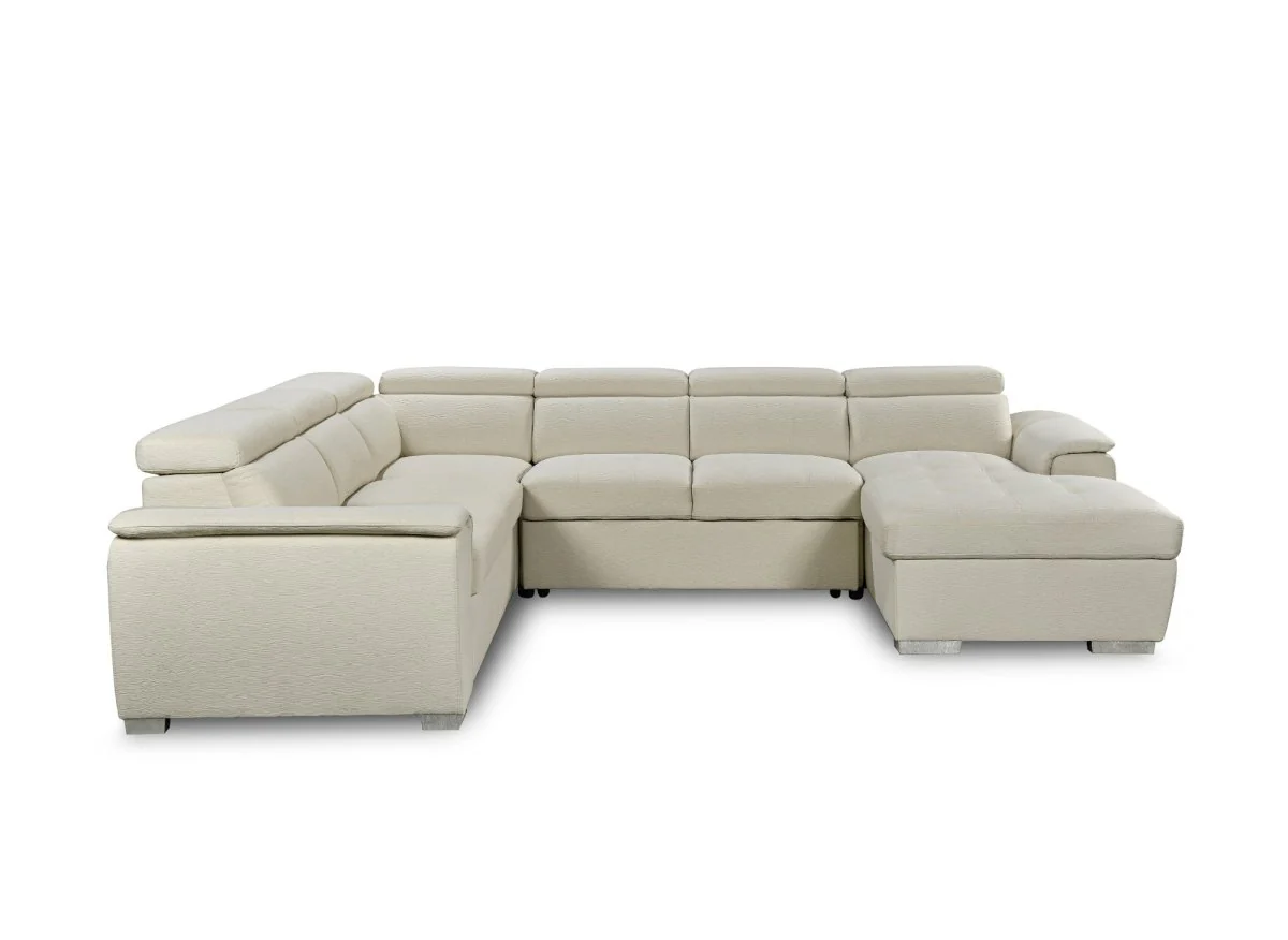 Canapé panoramique convertible coffre de rangement en tissu beige GAELLE - Angle Droit - Image 8