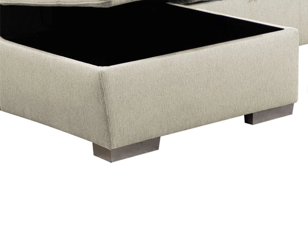 Canapé panoramique convertible coffre de rangement en tissu beige GAELLE - Angle Gauche - Image 10