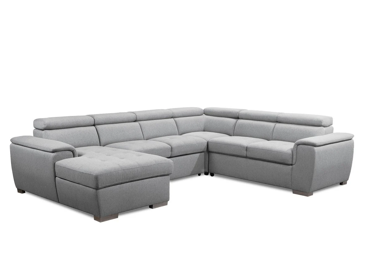 Canapé panoramique convertible coffre de rangement en tissu gris GAELLE - Angle Gauche - Image 4