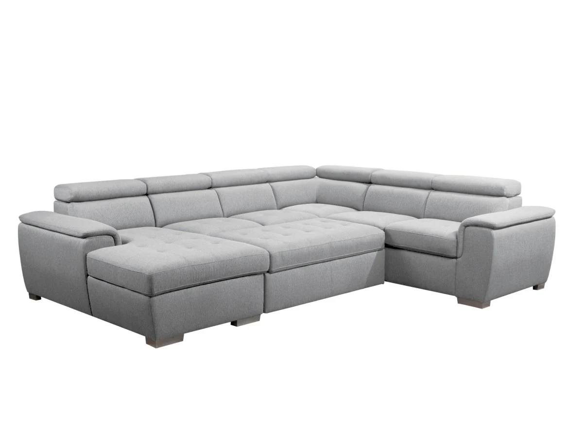 Canapé panoramique convertible coffre de rangement en tissu gris GAELLE - Angle Gauche - Image 6