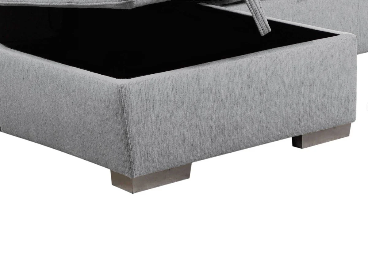 Canapé panoramique convertible coffre de rangement en tissu gris GAELLE - Angle Gauche - Image 7