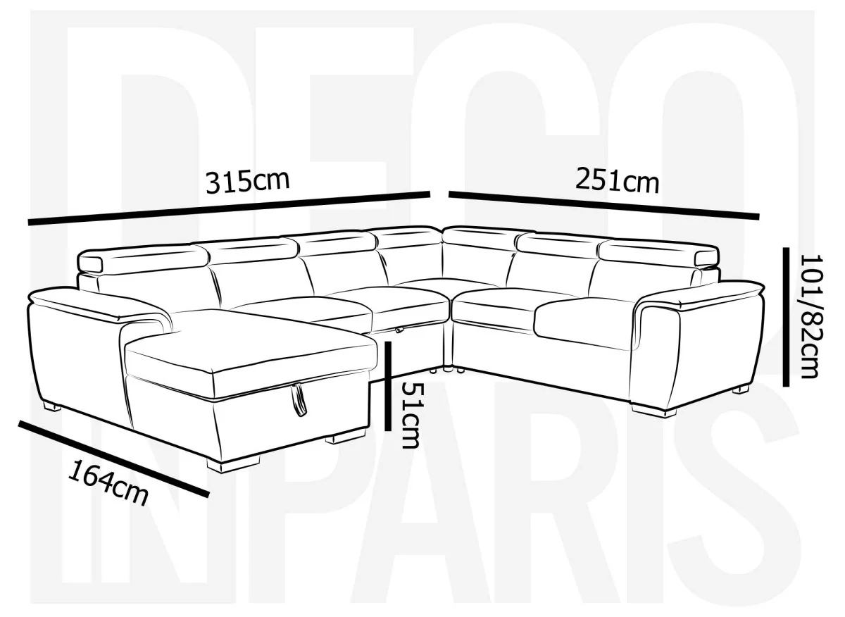 Canapé panoramique convertible coffre de rangement en tissu gris GAELLE - Angle Gauche - Image 8