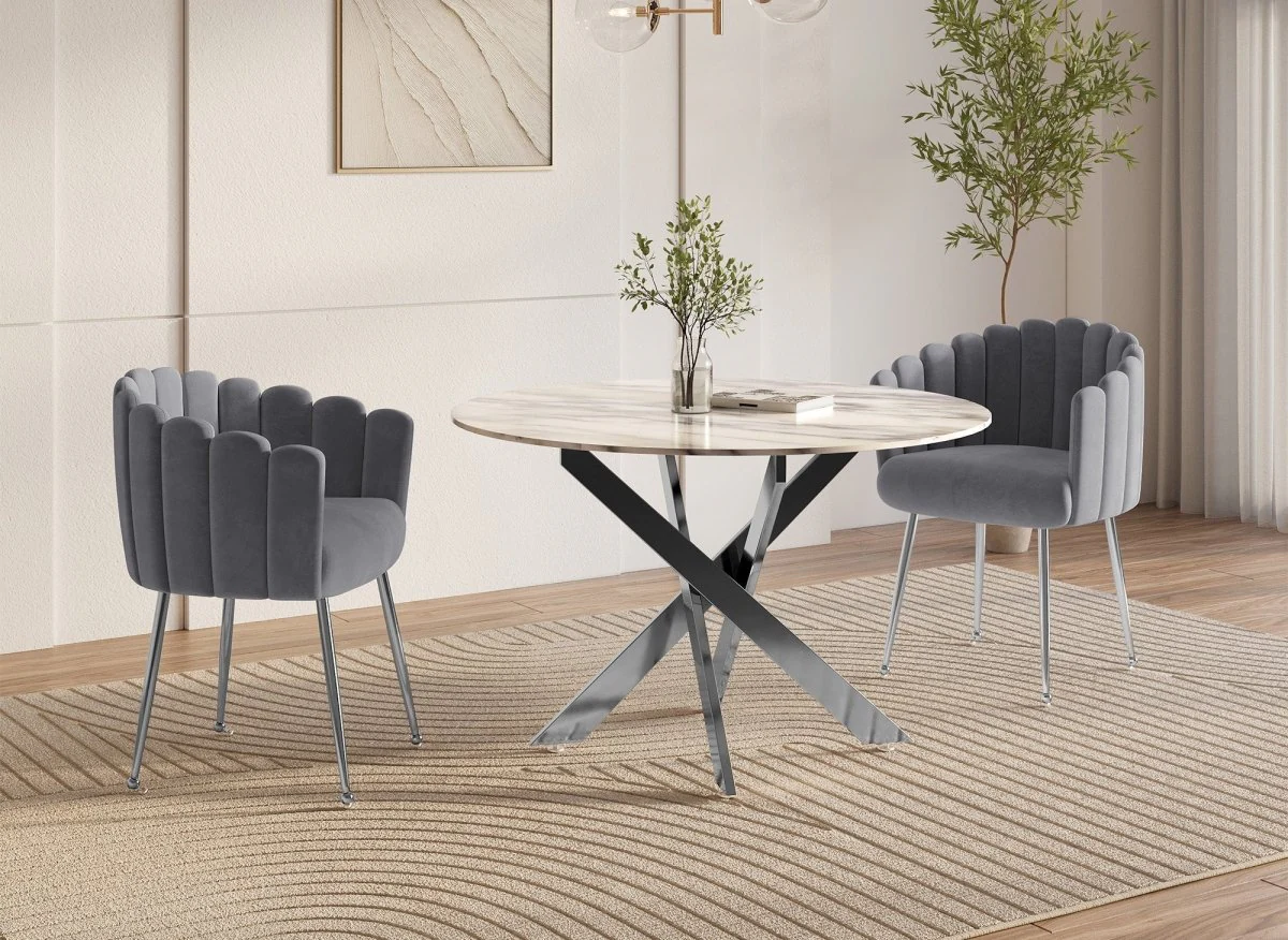 Chaise en velours gris pieds en métal argenté HAYDEN - Image 3