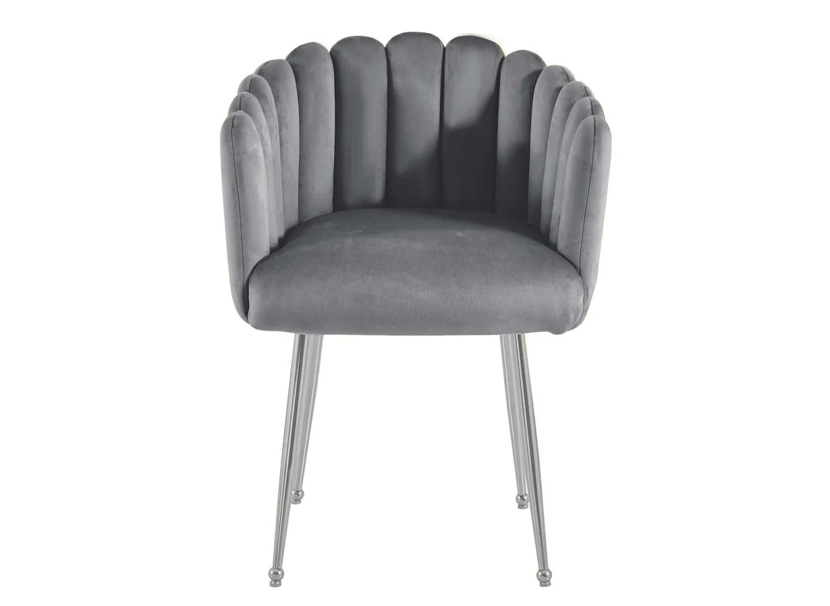 Chaise en velours gris pieds en métal argenté HAYDEN - Image 4