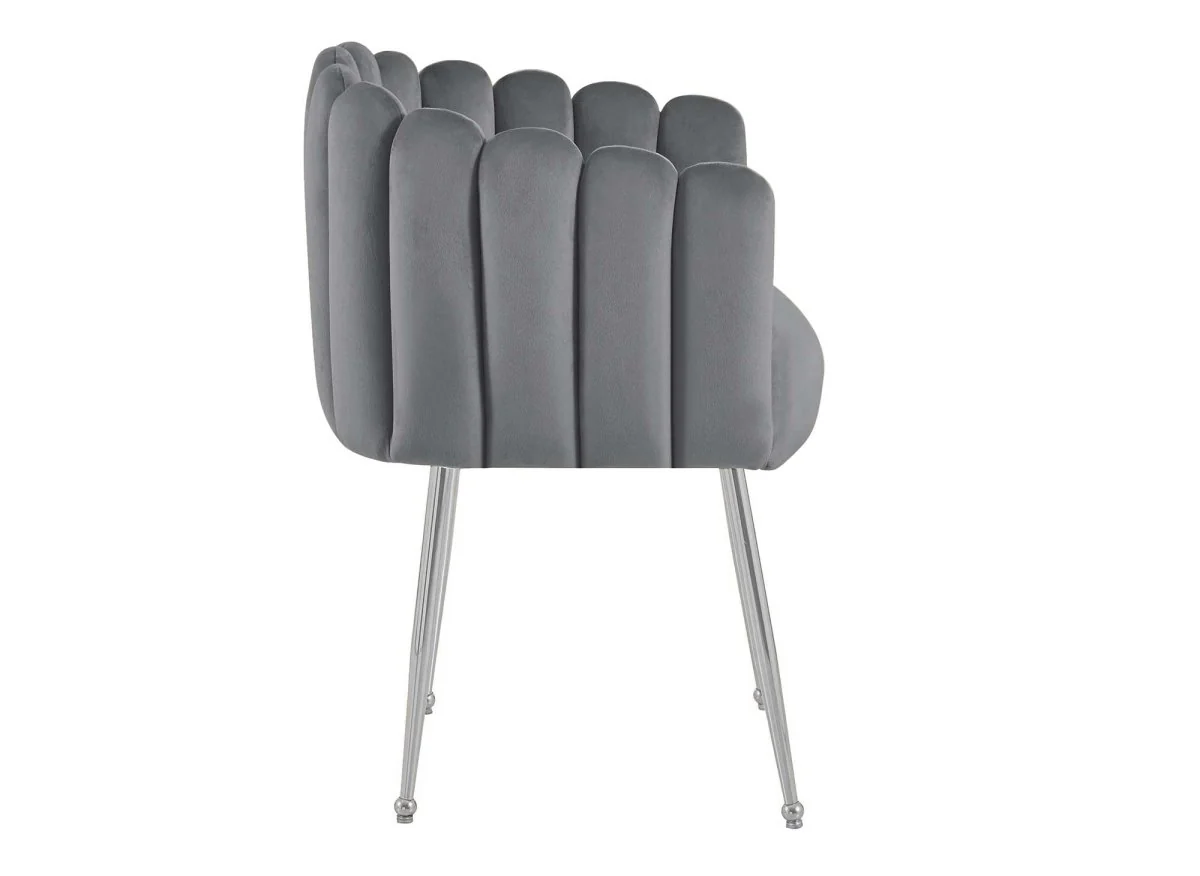 Chaise en velours gris pieds en métal argenté HAYDEN - Image 5
