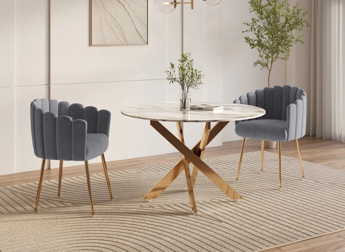 Chaise en velours gris pieds en métal doré HAYDEN - Image 2