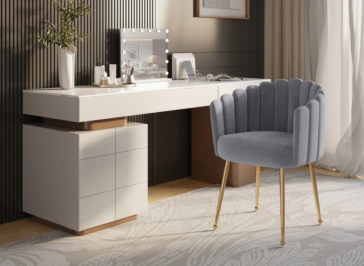 Chaise en velours gris pieds en métal doré HAYDEN - Image 3