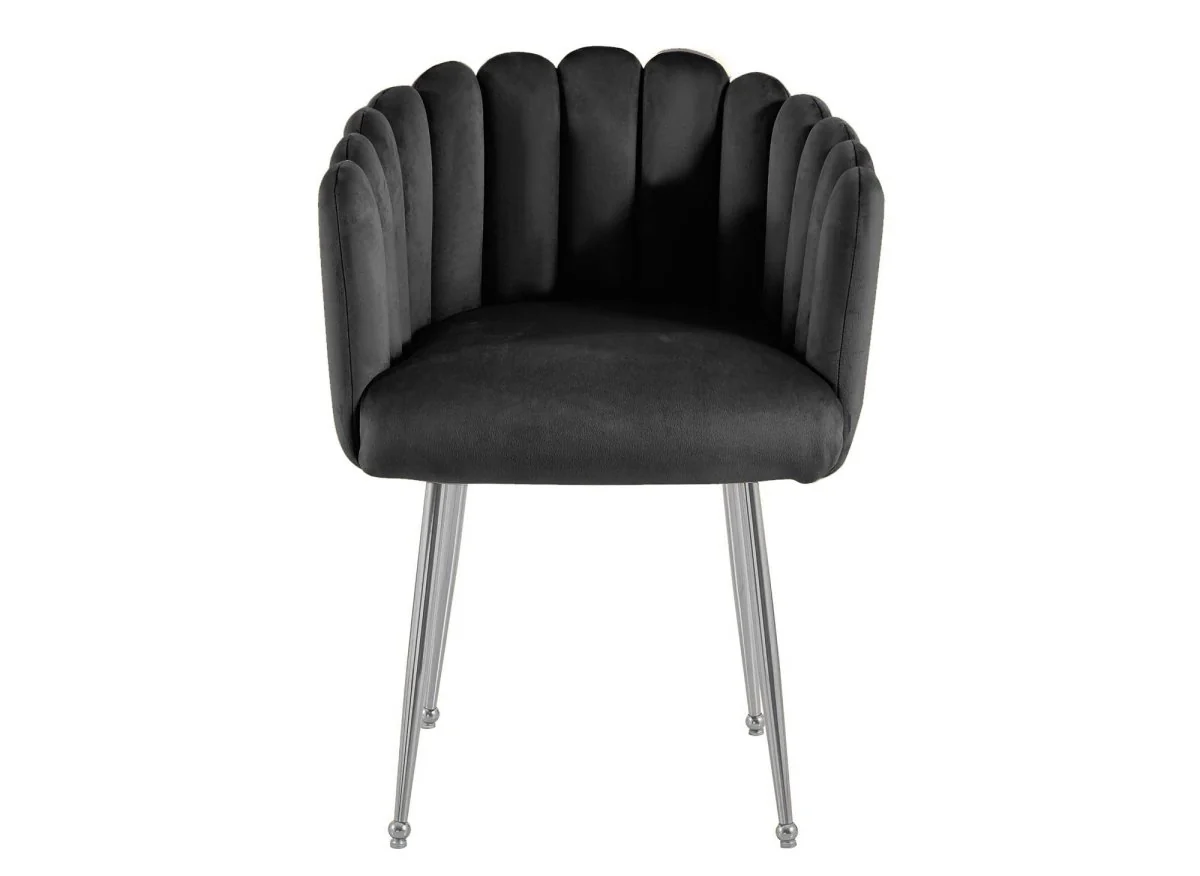 Chaise en velours noir pieds en métal argenté HAYDEN - Image 4