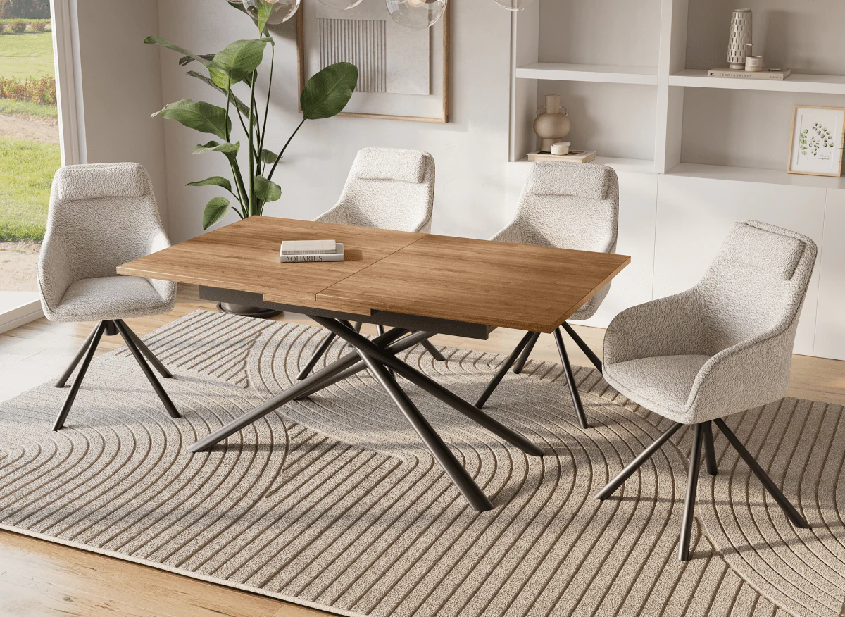 Chaise pivotante avec accoudoirs effet peau de mouton beige AGNES - Image 3