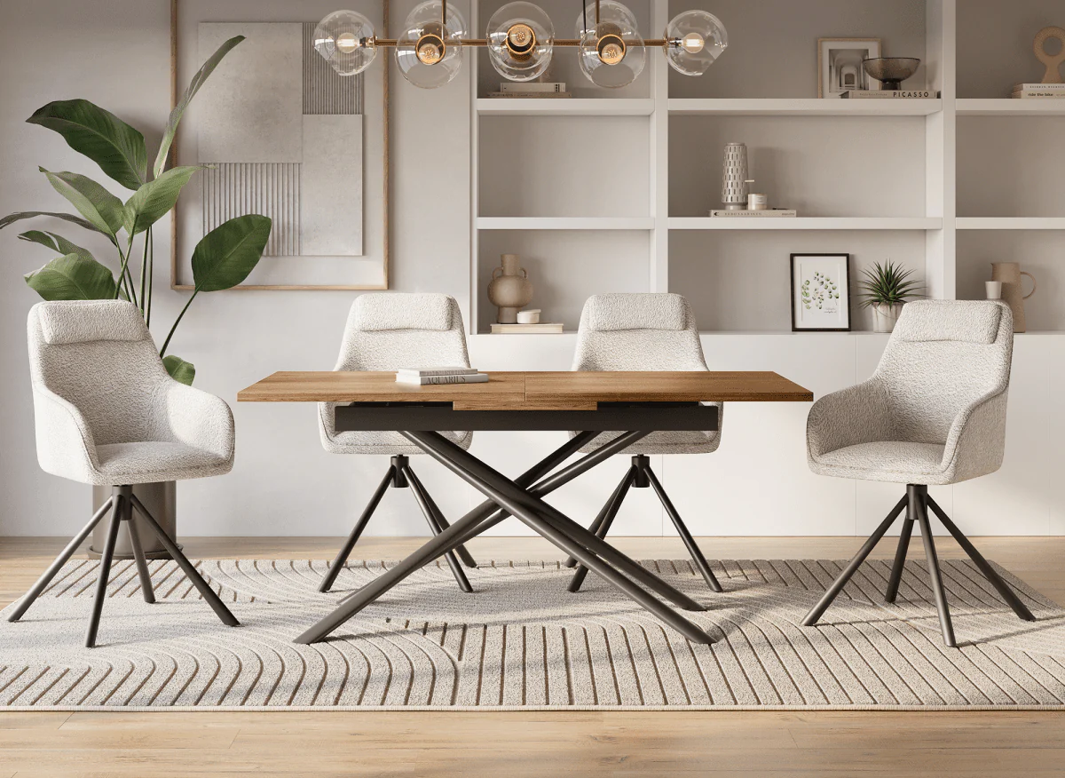 Chaise pivotante avec accoudoirs effet peau de mouton beige AGNES - Image 4