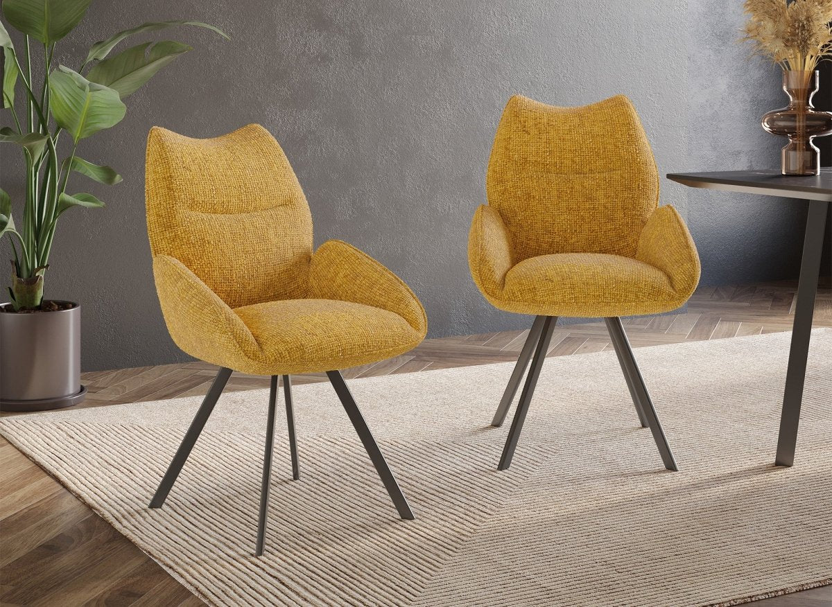 Chaise pivotante avec accoudoirs en tissu jaune TALIA - Image 2