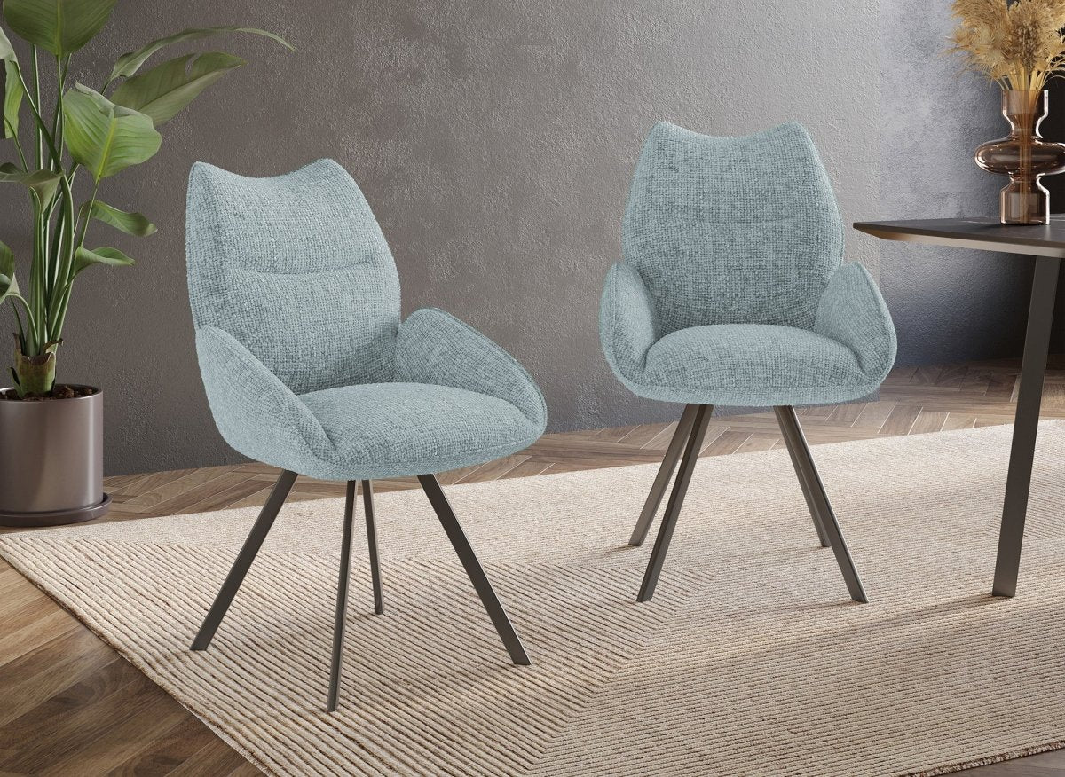 Chaise pivotante avec accoudoirs en tissu vert d'eau TALIA - Image 2