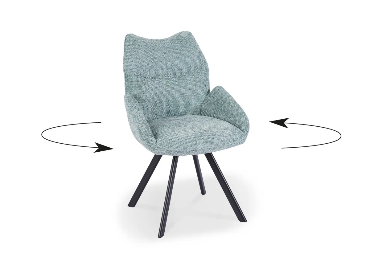 Chaise pivotante avec accoudoirs en tissu vert d'eau TALIA - Image 3
