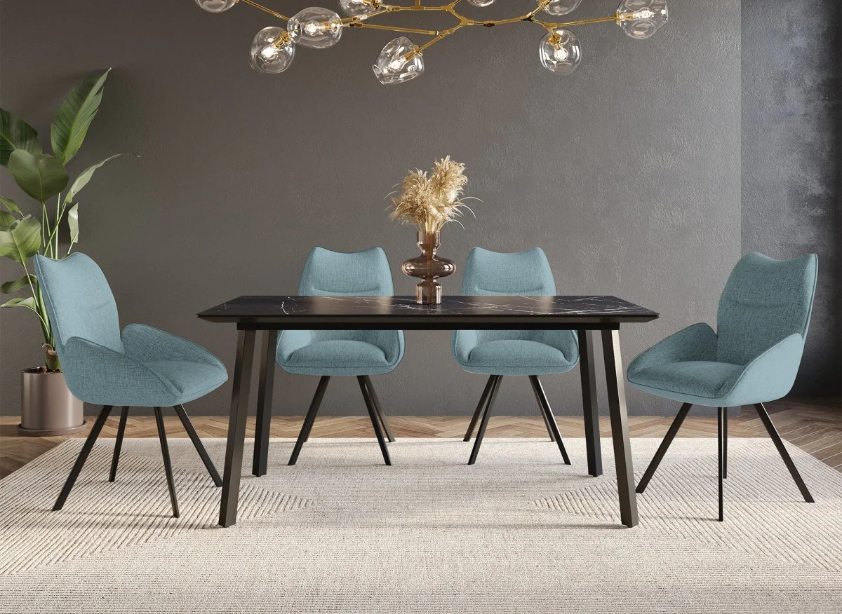 Chaise pivotante avec accoudoirs en tissu vert d'eau TALIA - Image 4