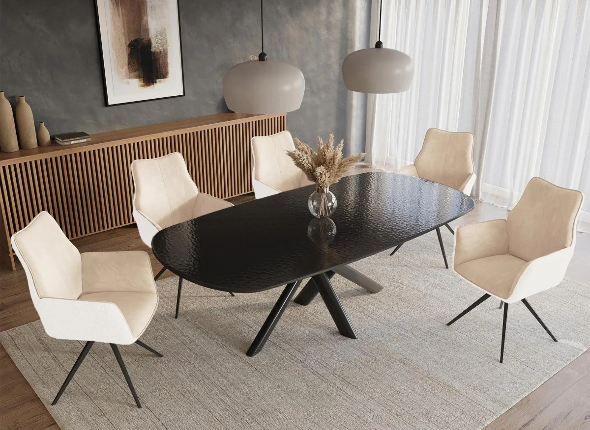 Chaise pivotante avec accoudoirs en velours et tissu bouclette beige ISALIE - Image 2