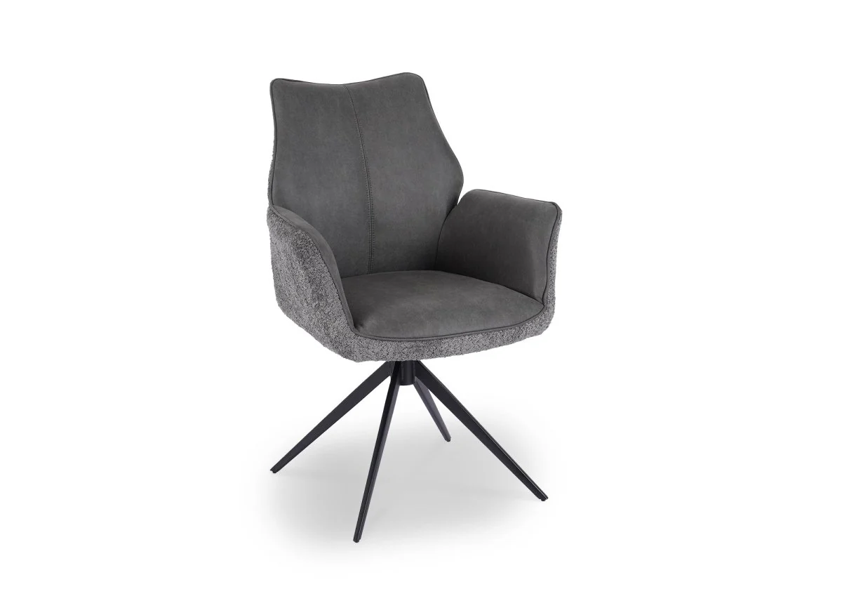 Chaise pivotante avec accoudoirs en velours et tissu bouclette gris ISALIE