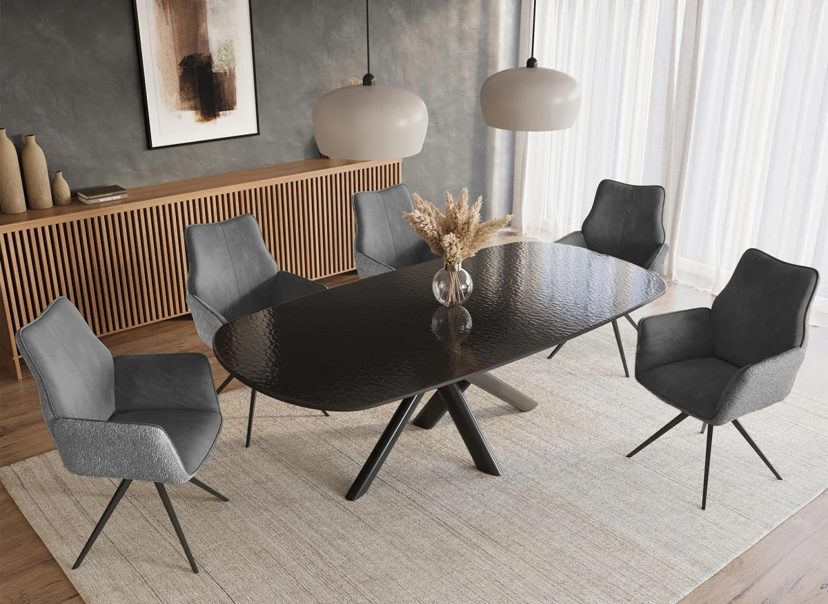 Chaise pivotante avec accoudoirs en velours et tissu bouclette gris ISALIE - Image 2