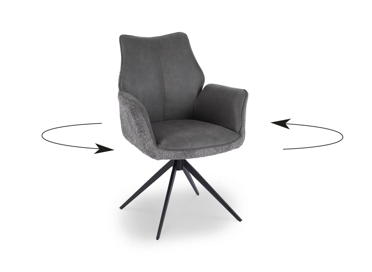 Chaise pivotante avec accoudoirs en velours et tissu bouclette gris ISALIE - Image 3