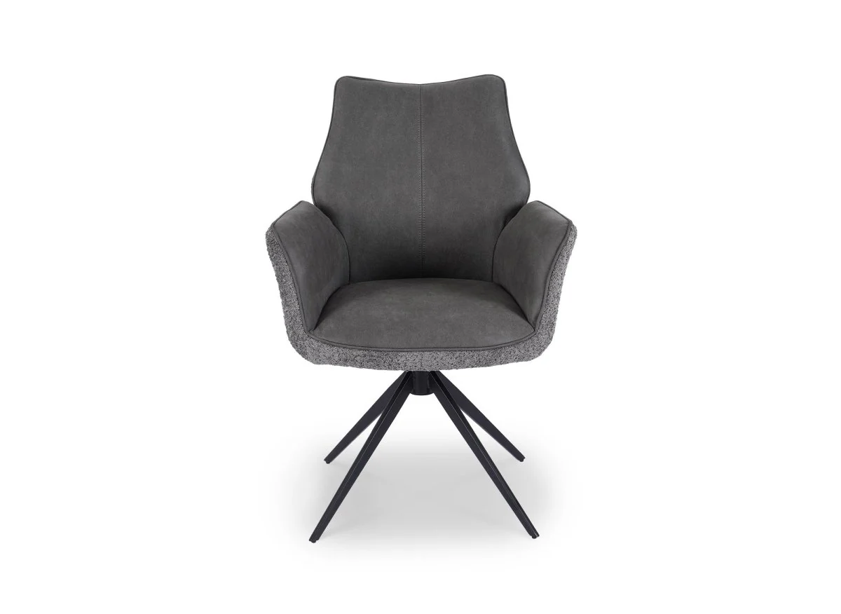 Chaise pivotante avec accoudoirs en velours et tissu bouclette gris ISALIE - Image 4