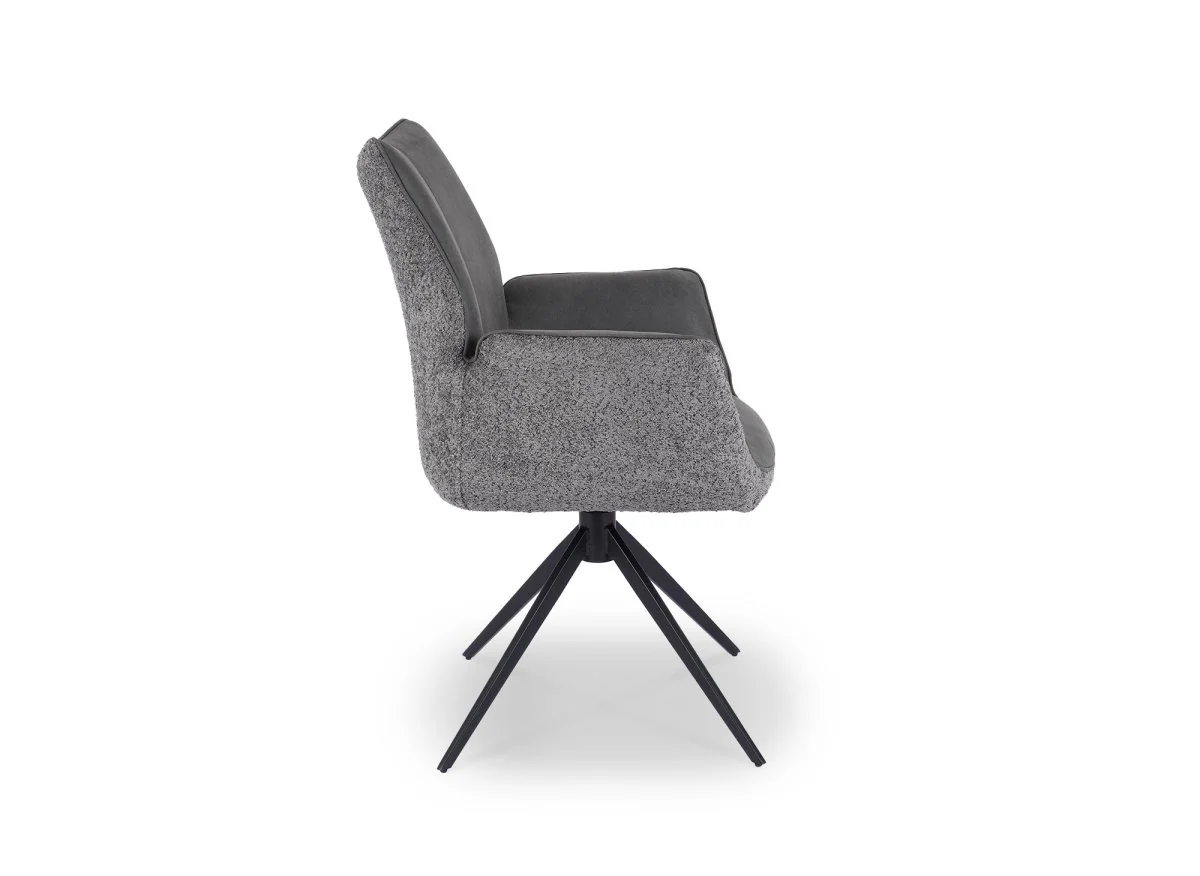 Chaise pivotante avec accoudoirs en velours et tissu bouclette gris ISALIE - Image 6