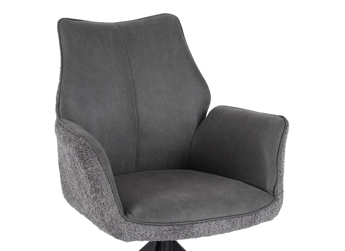 Chaise pivotante avec accoudoirs en velours et tissu bouclette gris ISALIE - Image 7