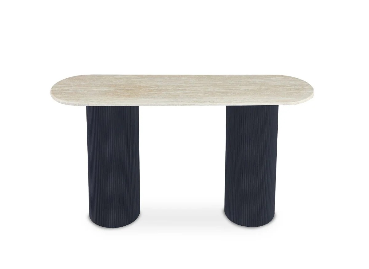 Console en marbre composite beige pieds noir DHARA BLACK - Image 3