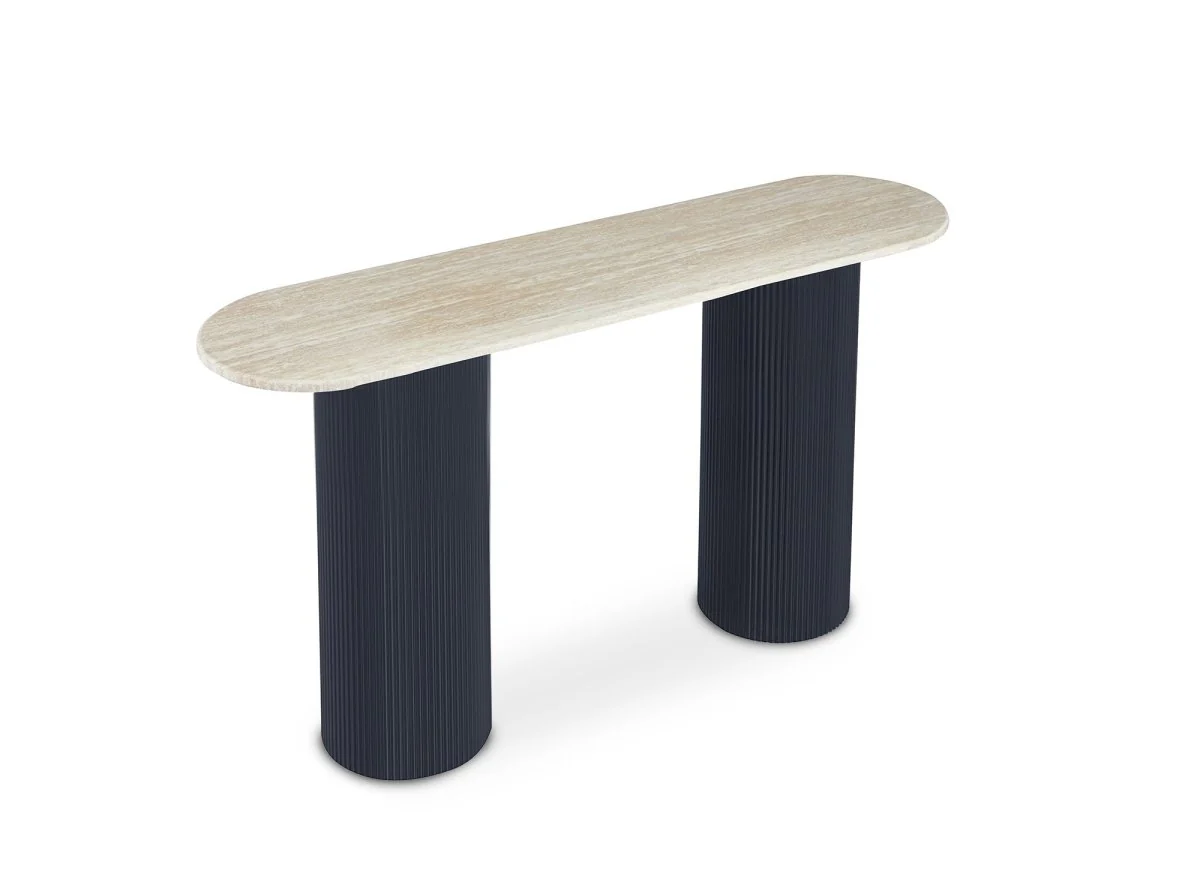 Console en marbre composite beige pieds noir DHARA BLACK - Image 4