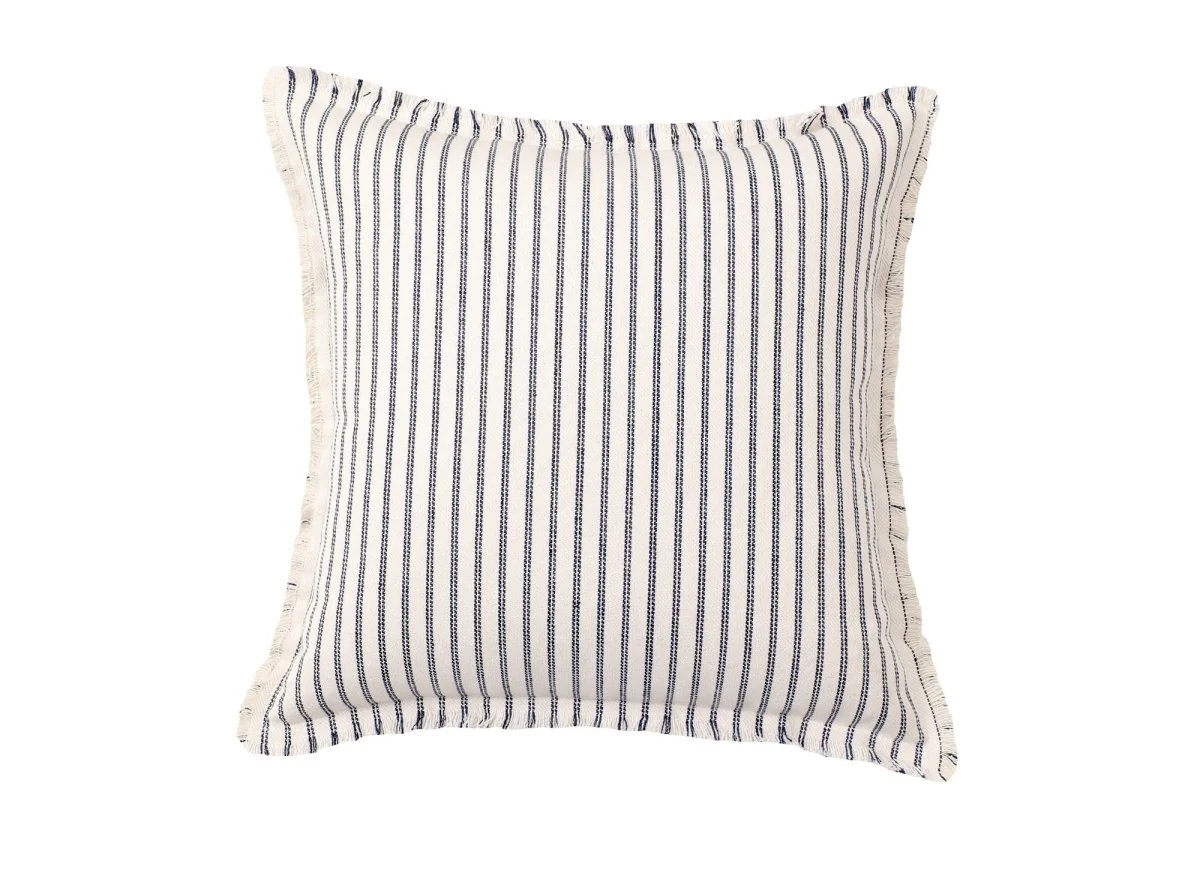 Coussin blanc à rayures bleu marine 45x45 cm TALINA - Image 3