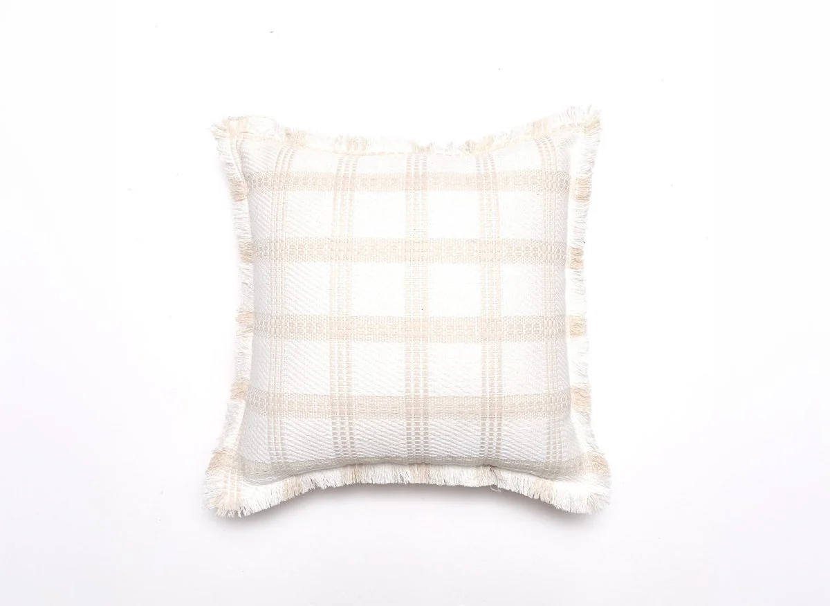 Coussin blanc et beige à carreaux 45x45 cm WARMY