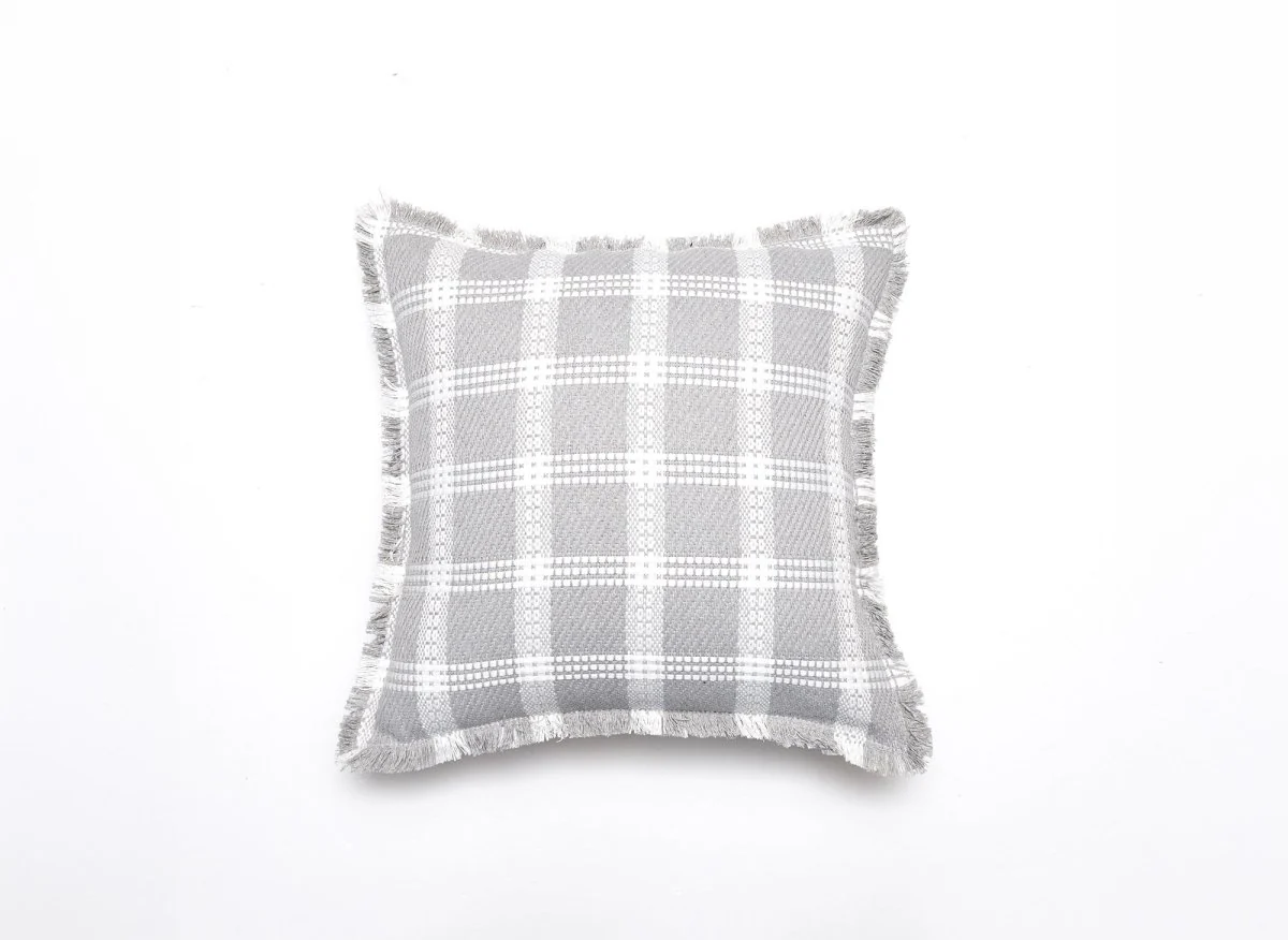Coussin blanc et gris à carreaux 45x45 cm WARMY - Image 2