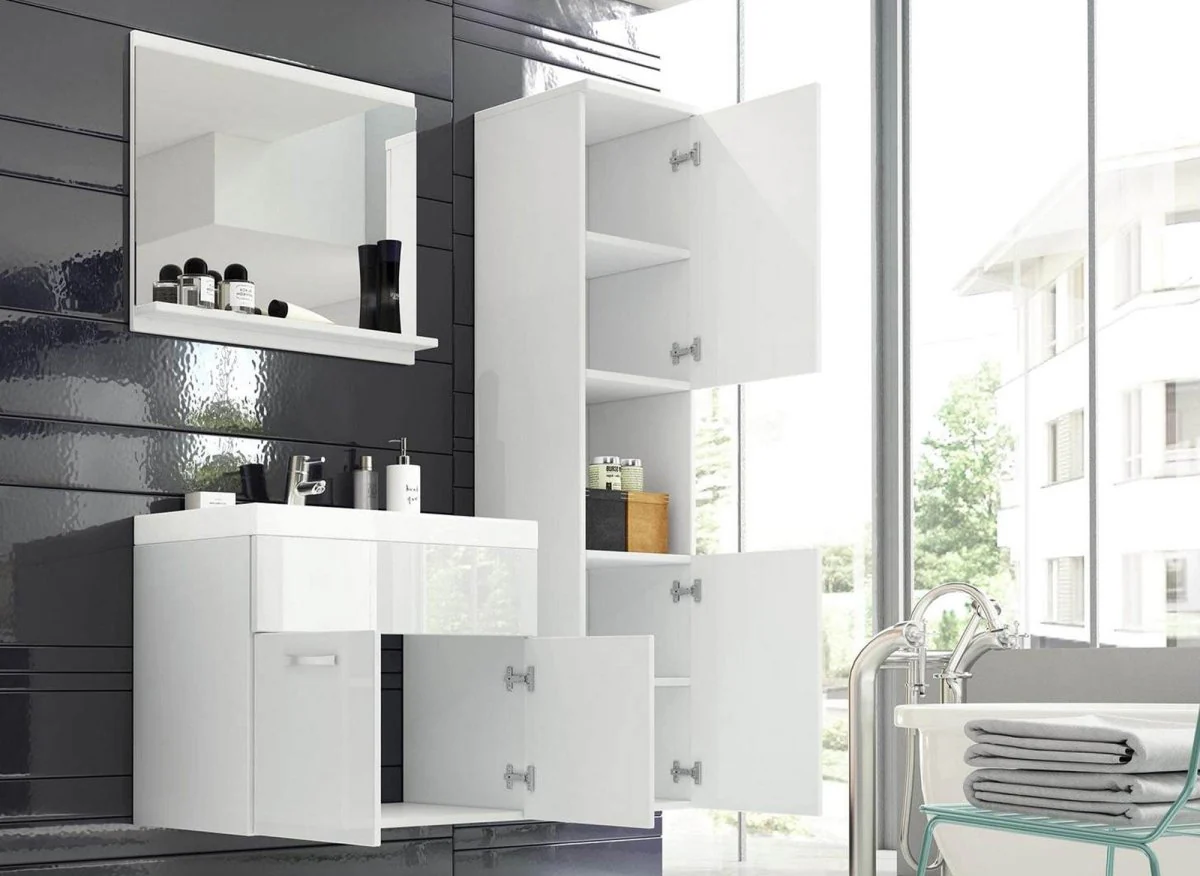 Ensemble meubles salle de bain design suspendu - Blanc laqué HARMONY - Image 2