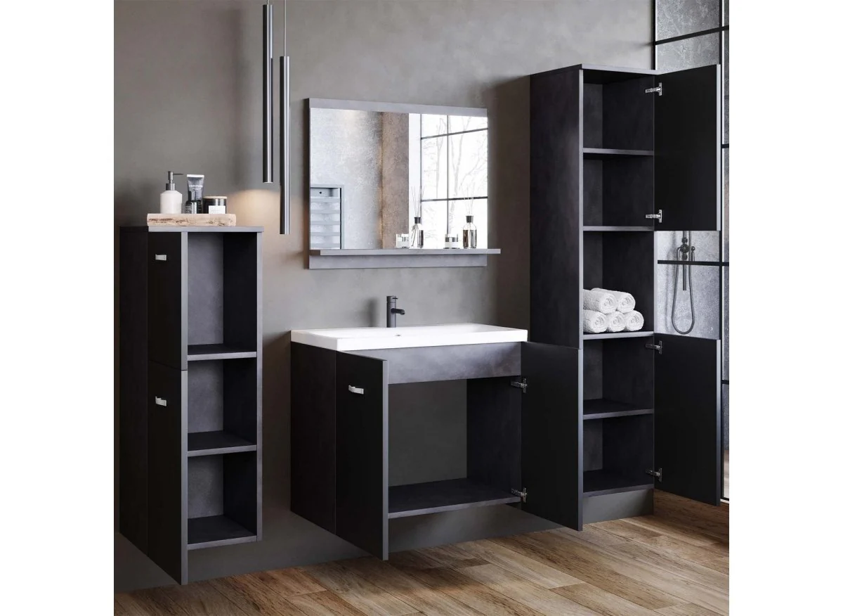 Ensemble meubles salle de bain design suspendu - Gris anthracite et noir ALBY - Image 3