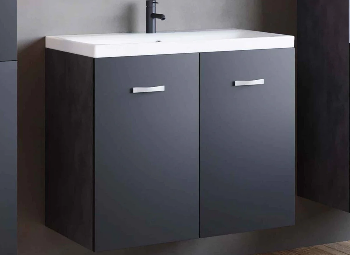 Ensemble meubles salle de bain design suspendu - Gris anthracite et noir ALBY - Image 4