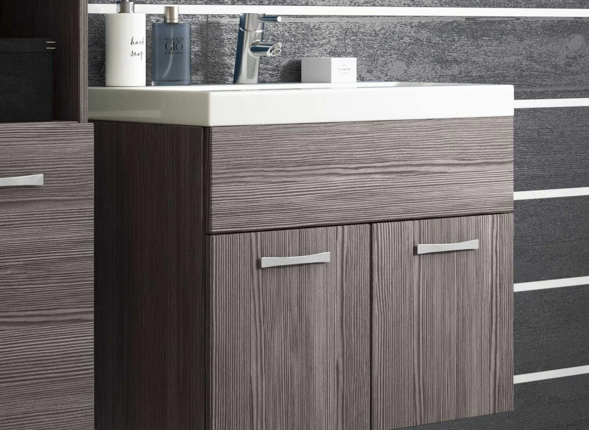 Ensemble meubles salle de bain design suspendu - Wengé HARMONY - Image 2