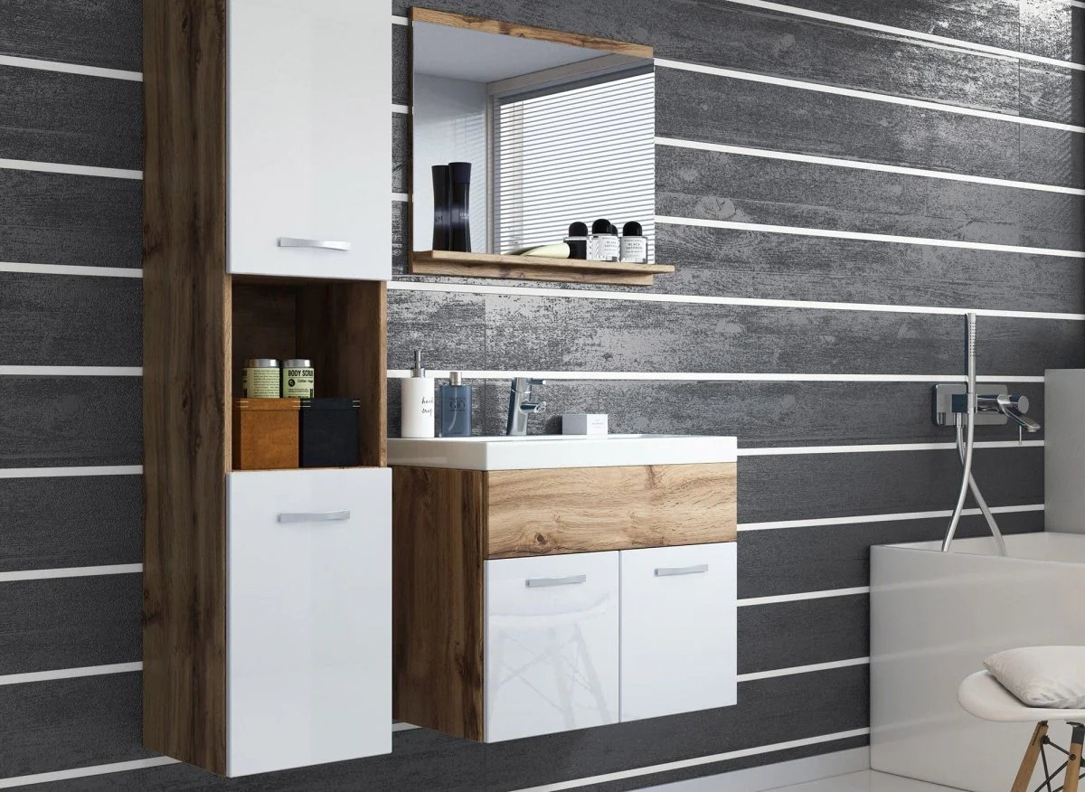 Ensemble meubles salle de bain suspendu - Bois et blanc HARMONY - Image 4