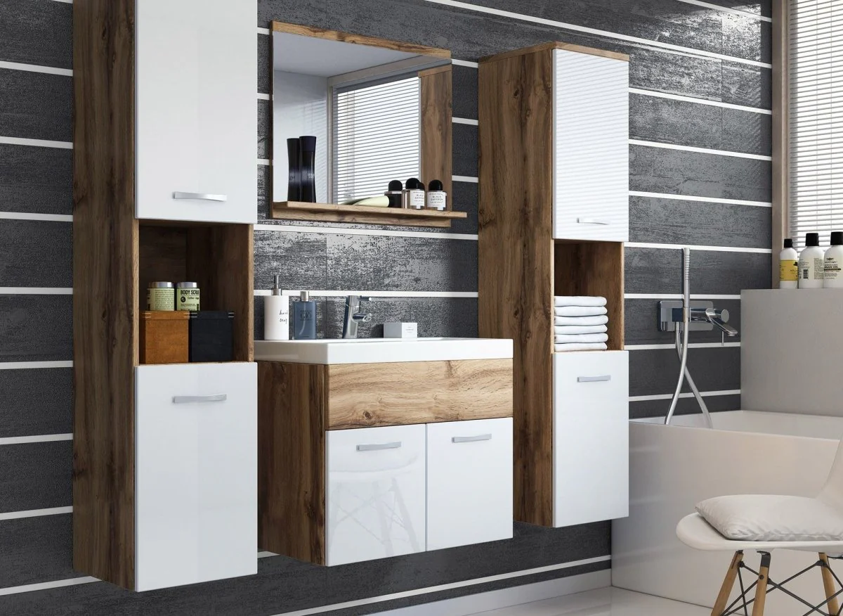 Ensemble meubles salle de bain suspendu XL - Bois et blanc HARMONY - Image 4