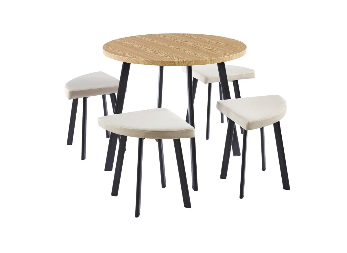 Ensemble table à manger en bois avec 4 tabourets beige IRINA - Image 5