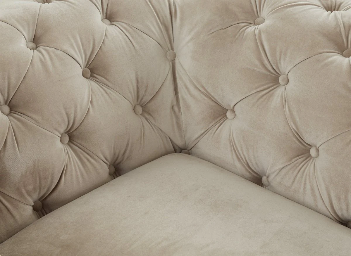 Fauteuil capitonné chesterfield velours beige CARMEN - Image 10
