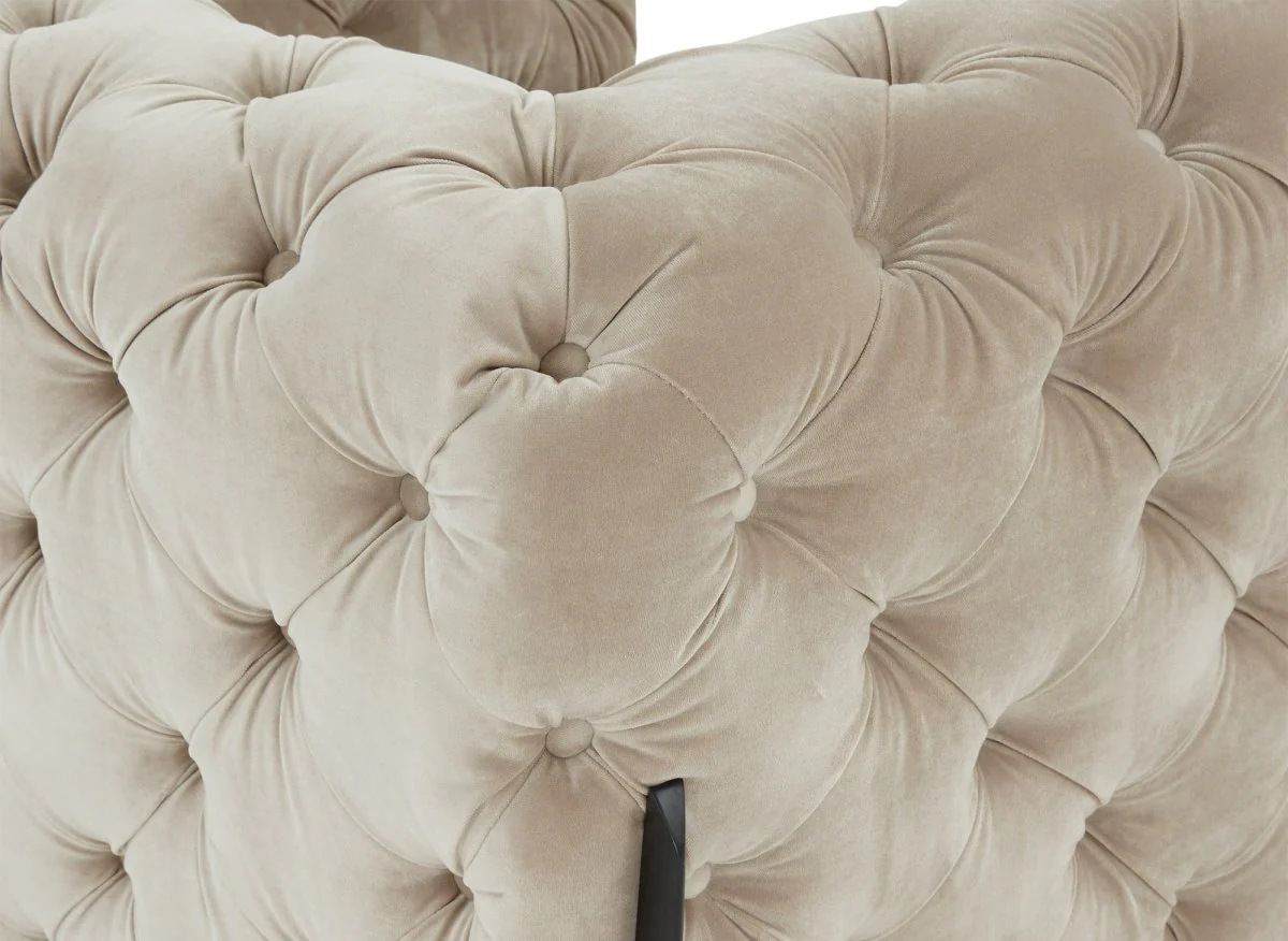 Fauteuil capitonné chesterfield velours beige CARMEN - Image 11