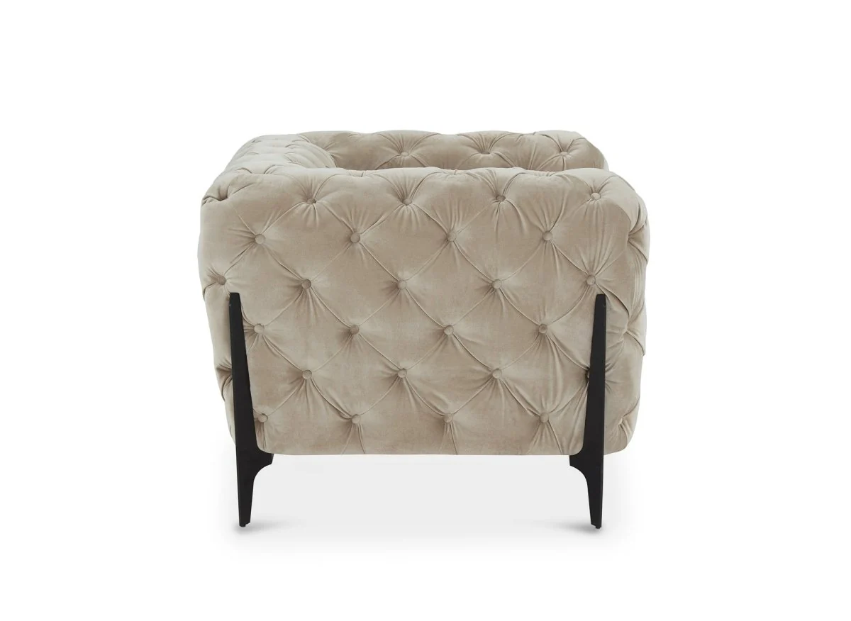 Fauteuil capitonné chesterfield velours beige CARMEN - Image 6