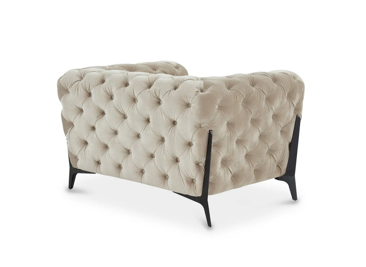 Fauteuil capitonné chesterfield velours beige CARMEN - Image 7