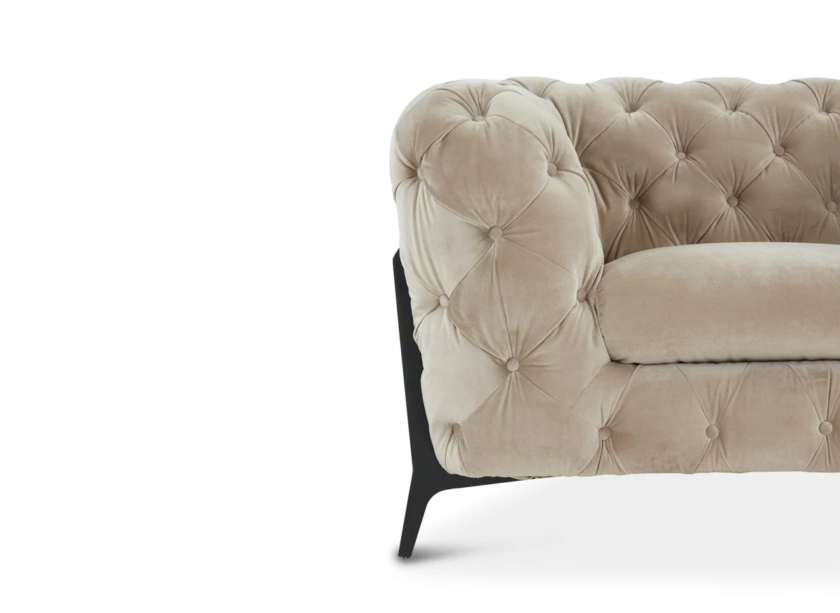Fauteuil capitonné chesterfield velours beige CARMEN - Image 8