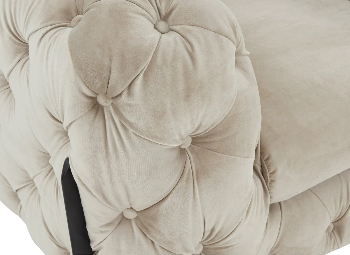 Fauteuil capitonné chesterfield velours beige CARMEN - Image 9