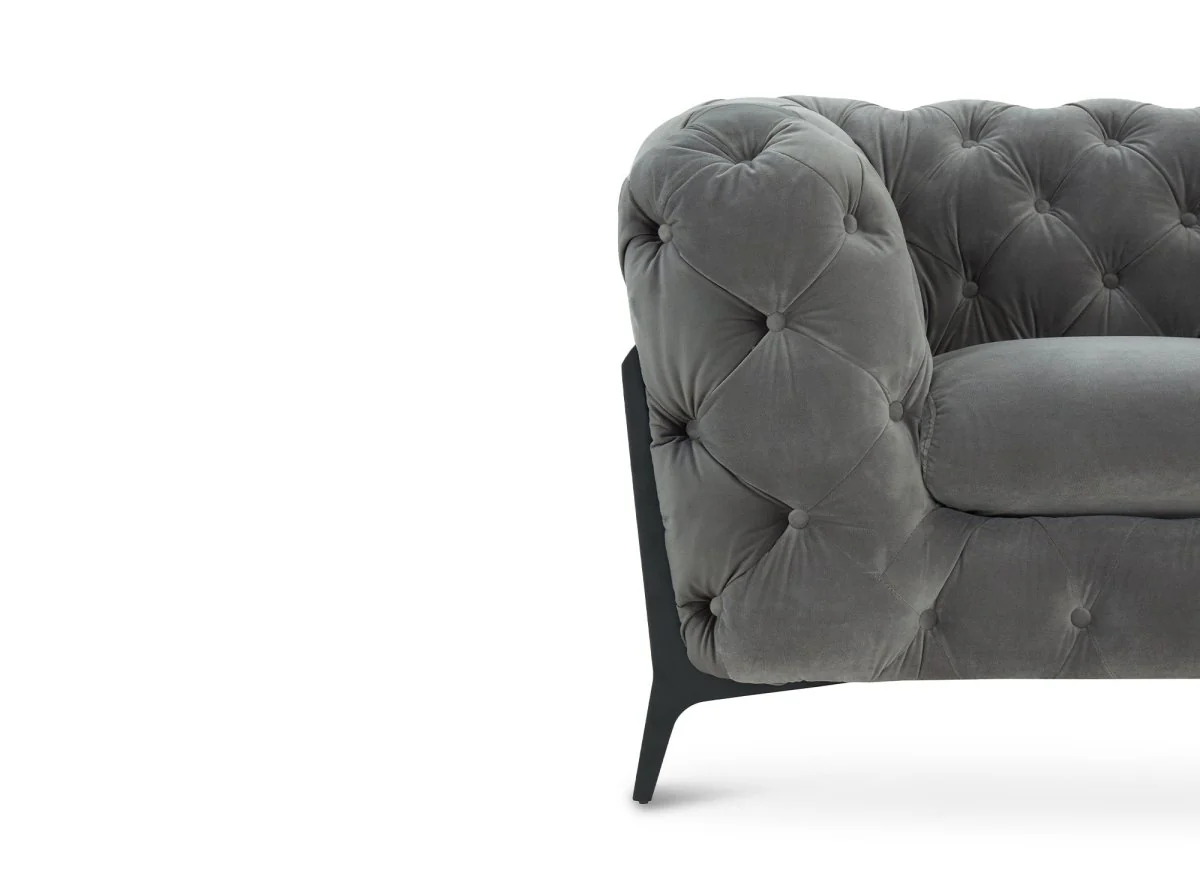 Fauteuil capitonné chesterfield velours gris CARMEN - Image 8