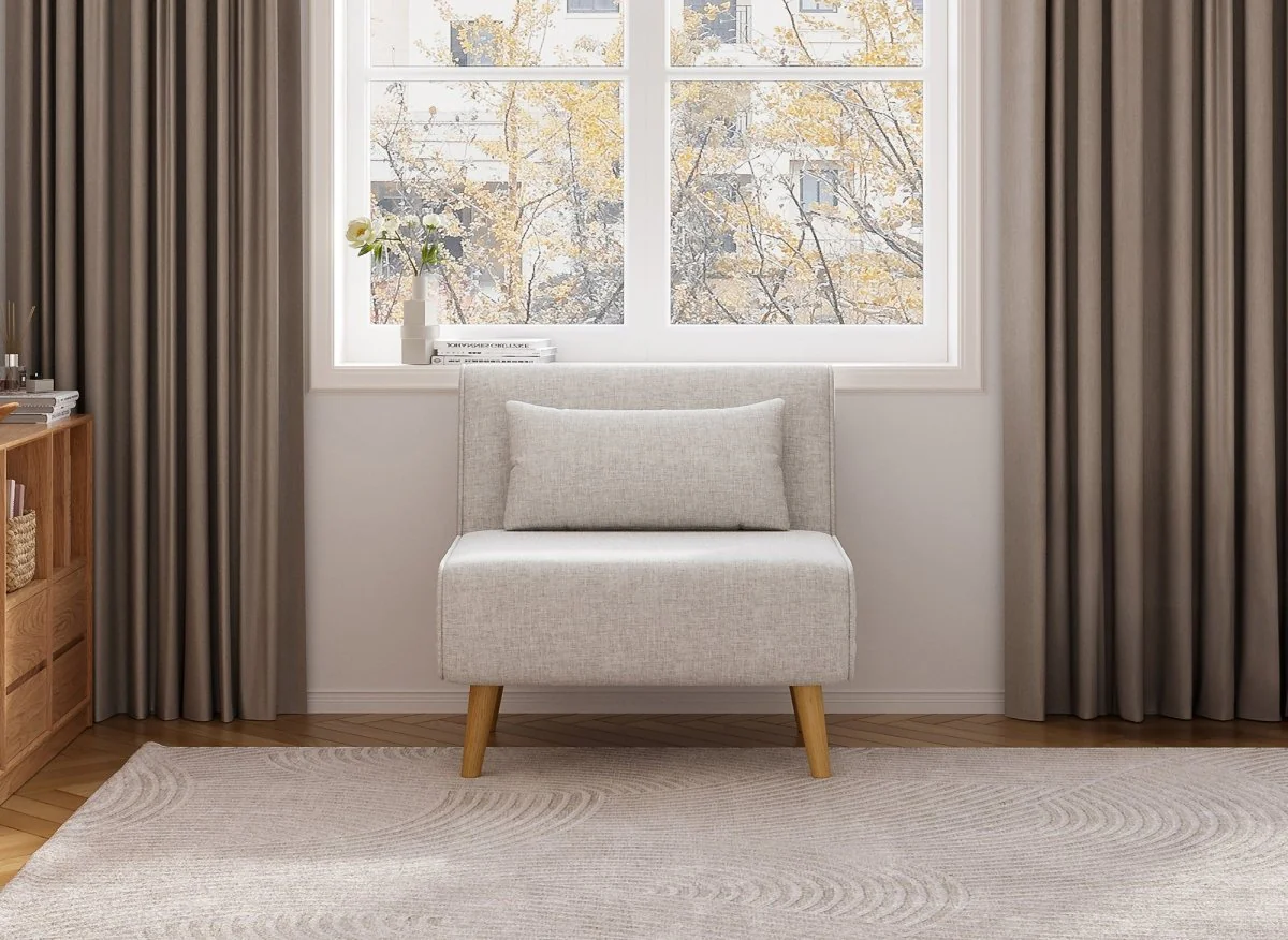 Fauteuil convertible en tissu beige TONKA - Image 3