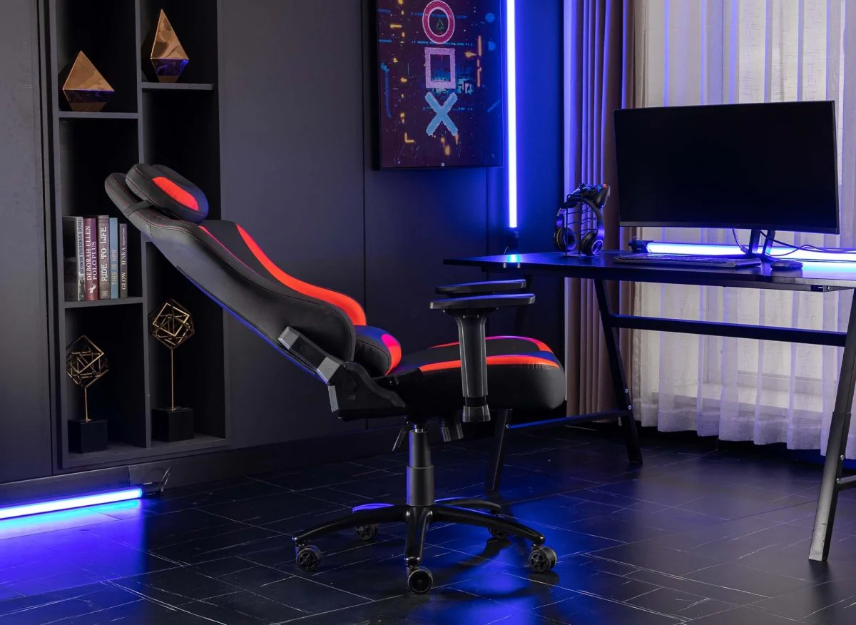 Fauteuil de bureau gaming en simili cuir noir et rouge EVALD - Image 5