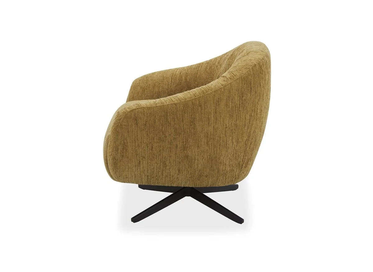 Fauteuil pivotant en velours chiné jaune moutarde ALEZIO - Image 5