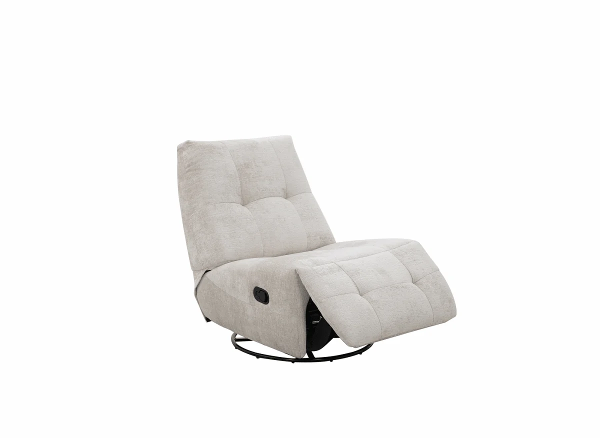 Fauteuil relax pivotant en velours chiné beige LISON - Image 3