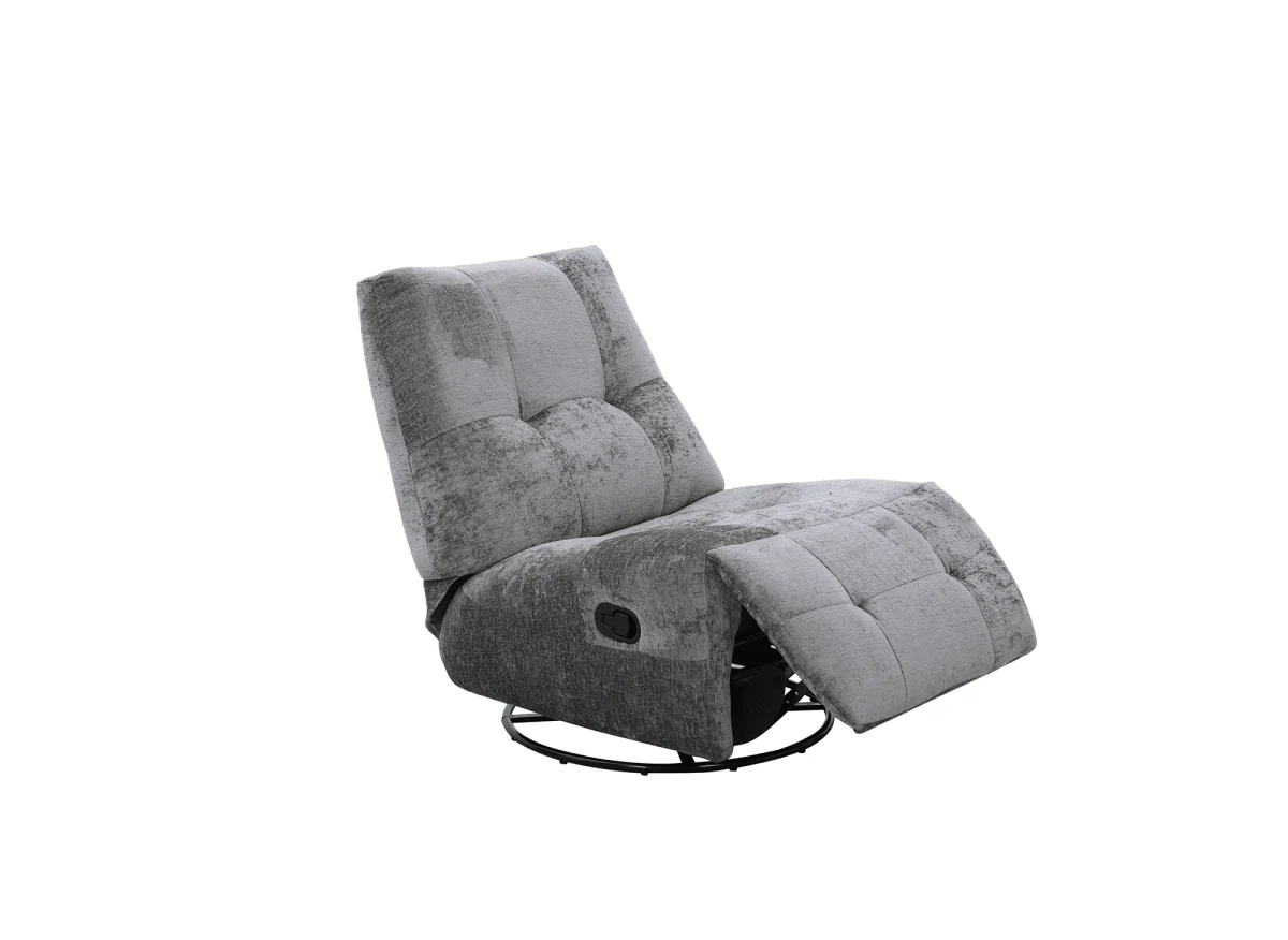 Fauteuil relax pivotant en velours chiné gris LISON - Image 3